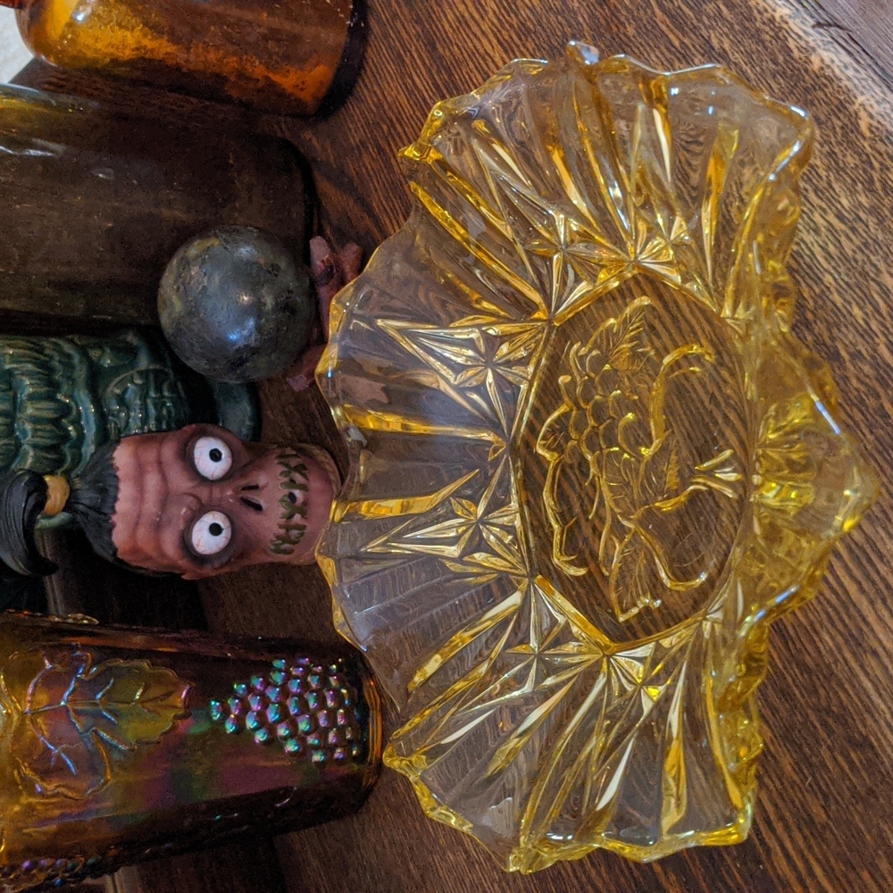 Vintage Crimped Edges Yellow Glass Bowl